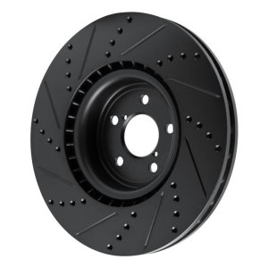 Subaru Impreza Brake Rotor (1) - Front Right - R1 Concepts - Drilled & Slotted - Black - `03-`25